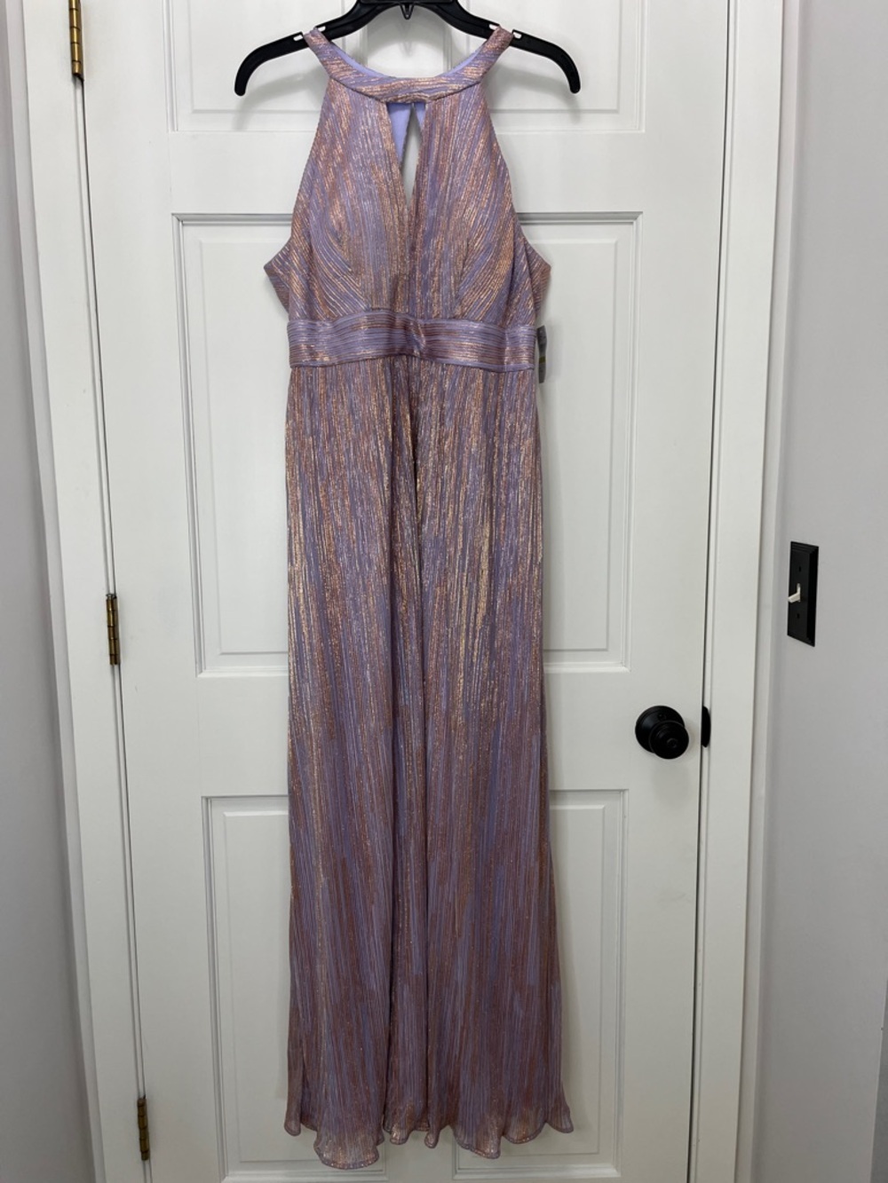 NWT Nightway R&M Richards Metallic Halter Formal Gown Lavender Pink - Size 14P